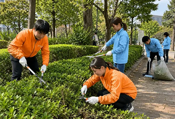 植木の剪定作業