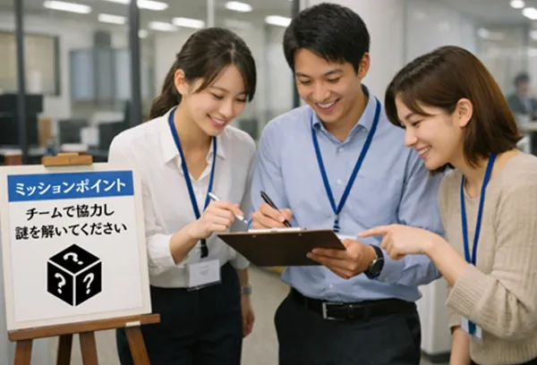 チームでミッションに挑戦オフィス内ウォークラリー